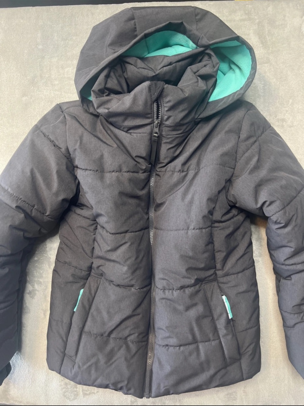 all in motion Black Puffer Jacket with Mint Accents